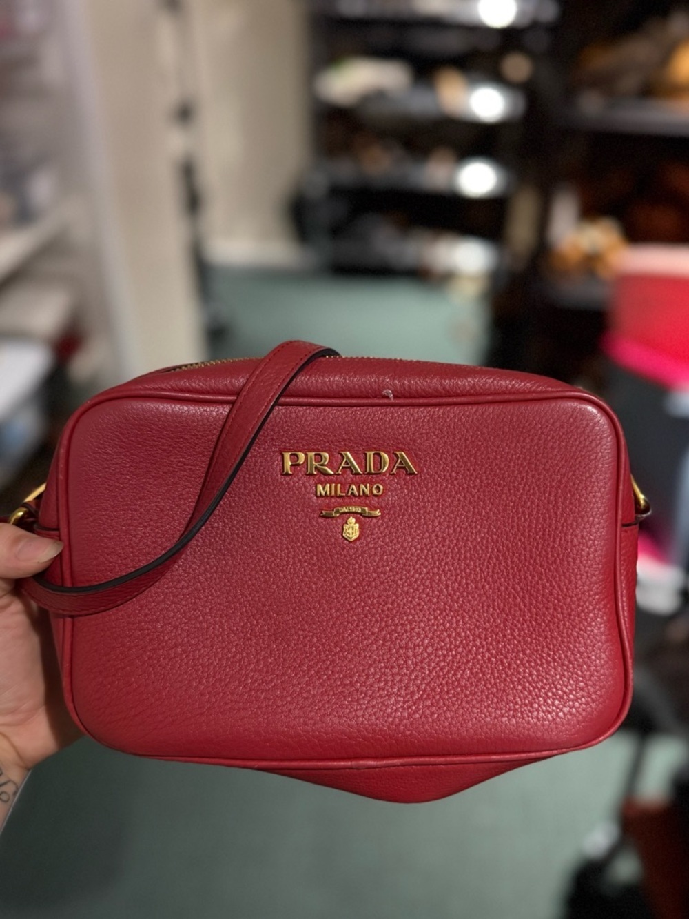 PRADA RED CAMERA BAG